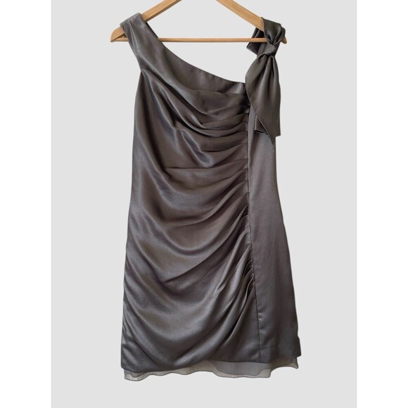 Vera Wang Dresses & Skirts - WHITE By VERA WANG Sheath Dress Gray Cocktail Bridesmaid Ruched Bow Zip Size 12